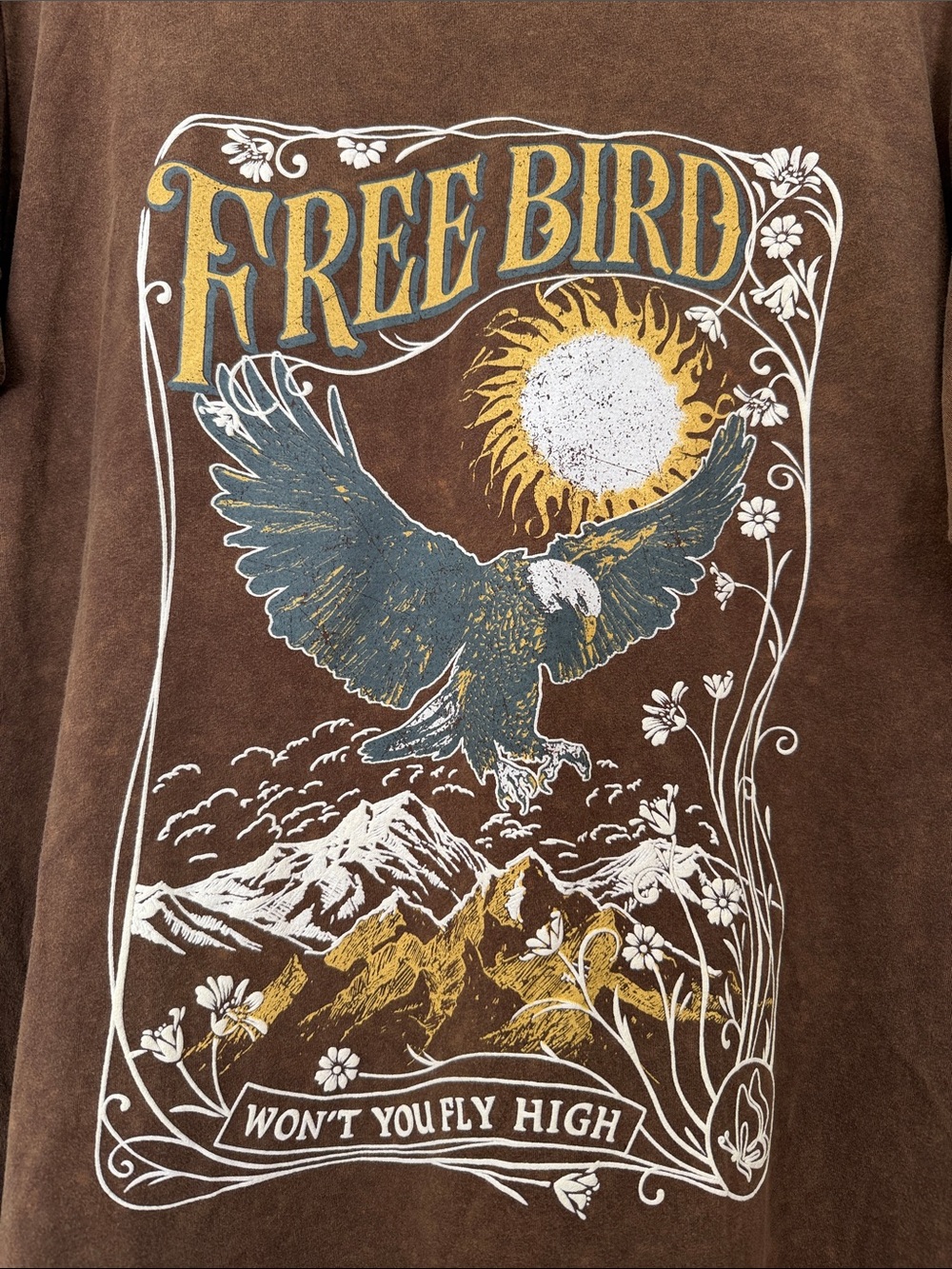 zutter Free Bird Graphic T-Shirt Distressed Brown Oversized Small - Picture 5 of 6